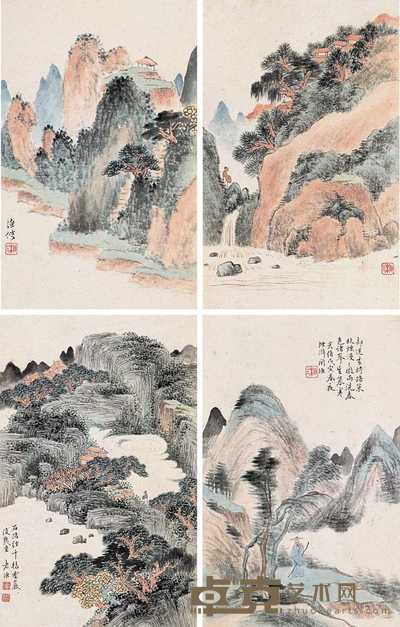 杜湘 山水册 册页（八开选四） 26×16cm×8